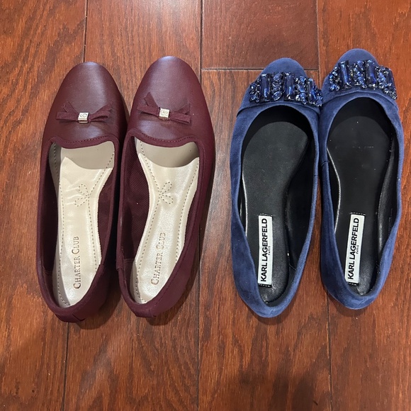 Lot of 2 Dressy Flats w/ Bow Blue Maroon Karl Lagerfeld Charter Club Size 7.5 - Picture 4 of 7